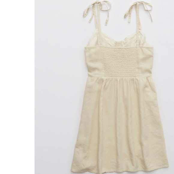 Aerie Women Babydoll Casual Linen Mini Dress in Ivory Size Large - Picture 4 of 11